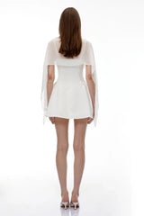 Gauze Patchwork Shawl Mini Dress | A-Line Evening Gown