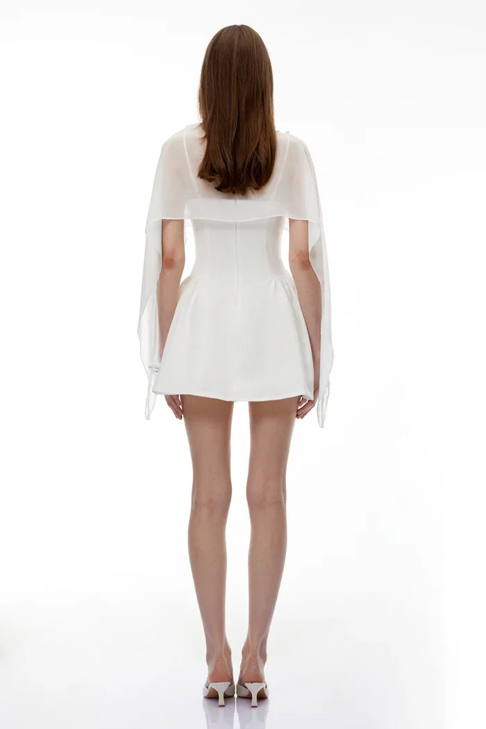 Gauze Patchwork Shawl Mini Dress | A-Line Evening Gown