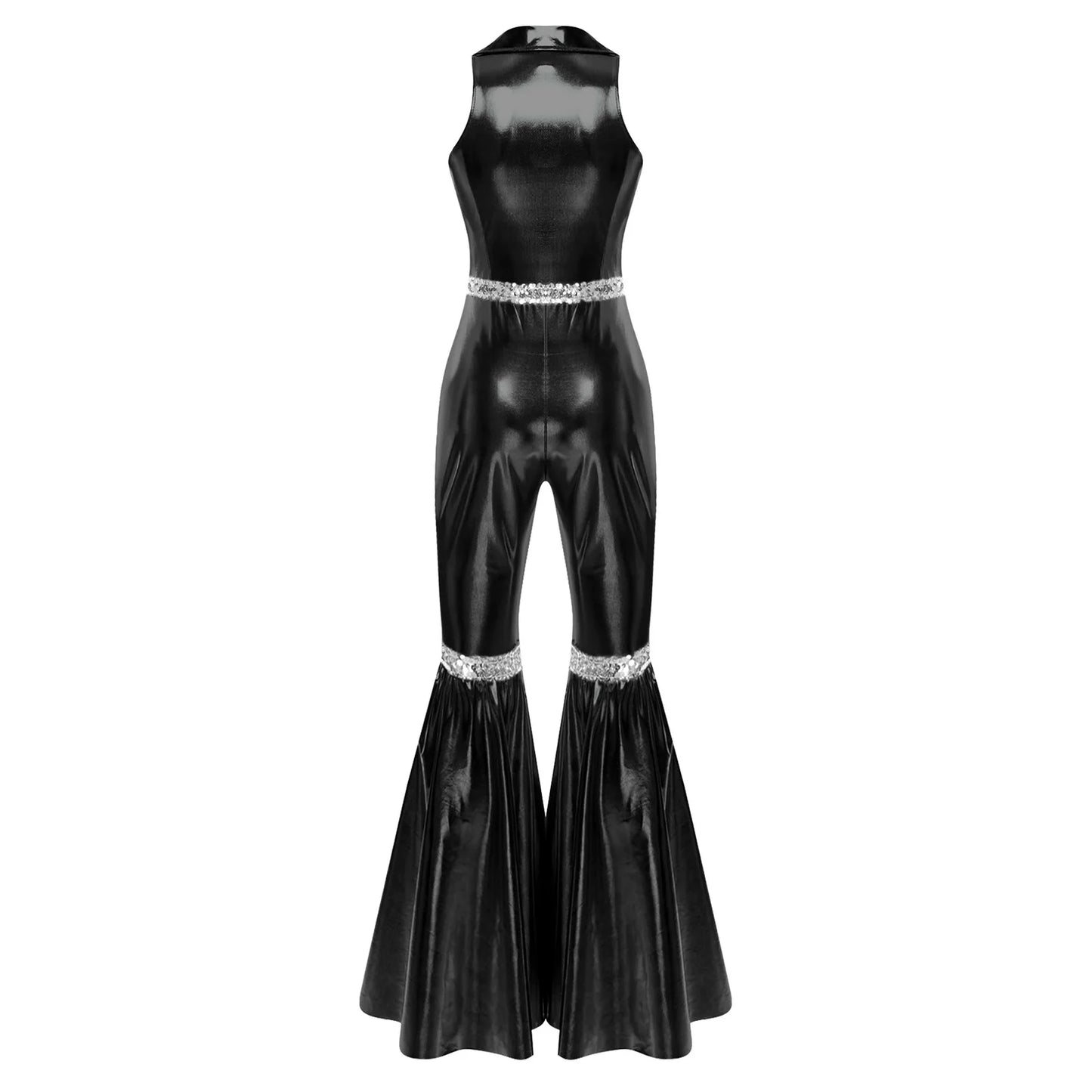 Women's 70s Disco Sequin Jumpsuit – Retro Bell-Bottom