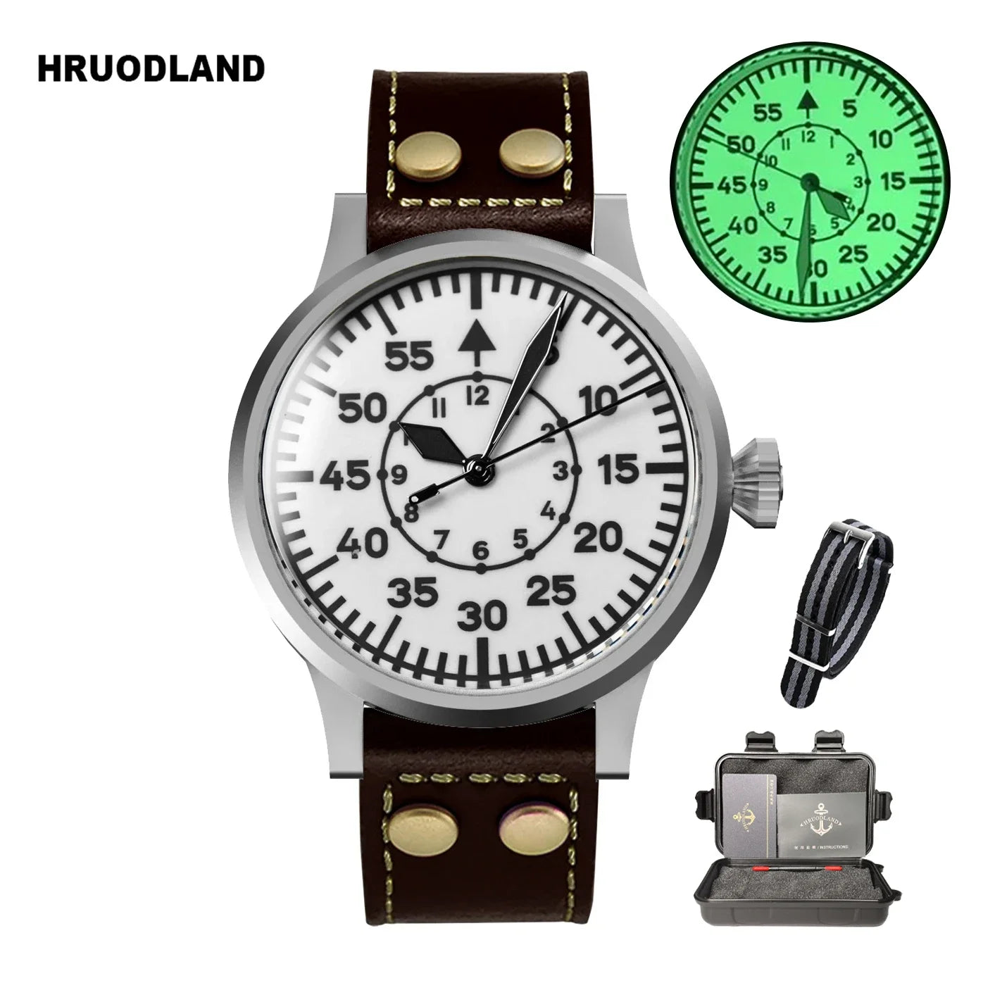 Hruodland 2025 New Pilot Men's Automatic Mechanical Watch Pt5000 Sapphire Luminous C3 Stainless Steel Waterproof 10Bar Reloj Hom