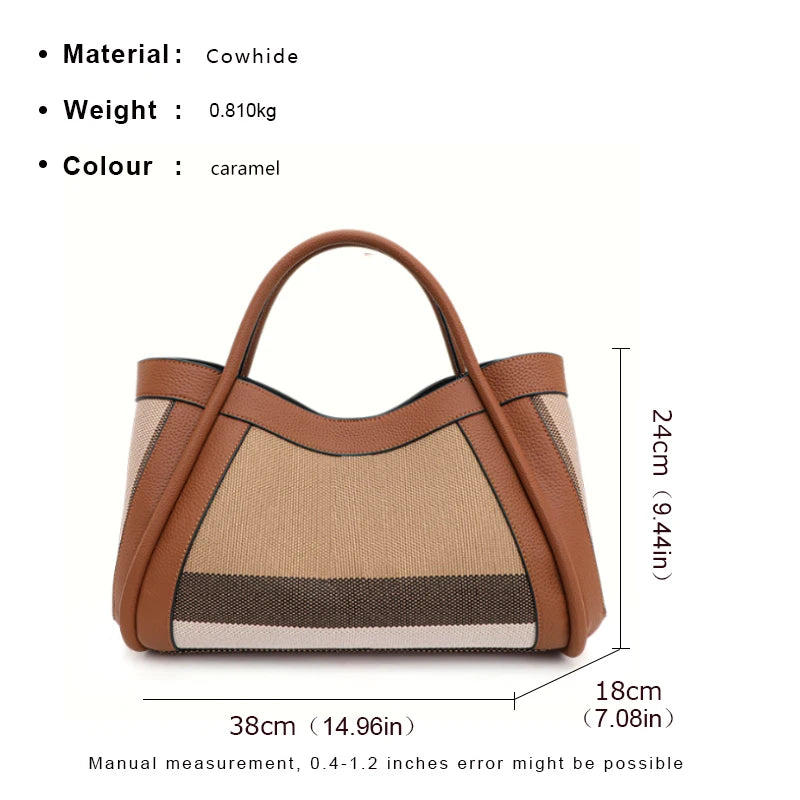 Aidrani  New retro checkered women's handbag, large capacity luxury bag, canvas genuine leather bag