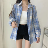 Vintage Plaid Long-Sleeve Blouse
