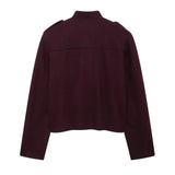 HH 2024 Fashion Women Soft Tweed Bomber Jacket O-Neck Long Sleeve Pockets Buttons Loose Woolen Coat Female Streetwear