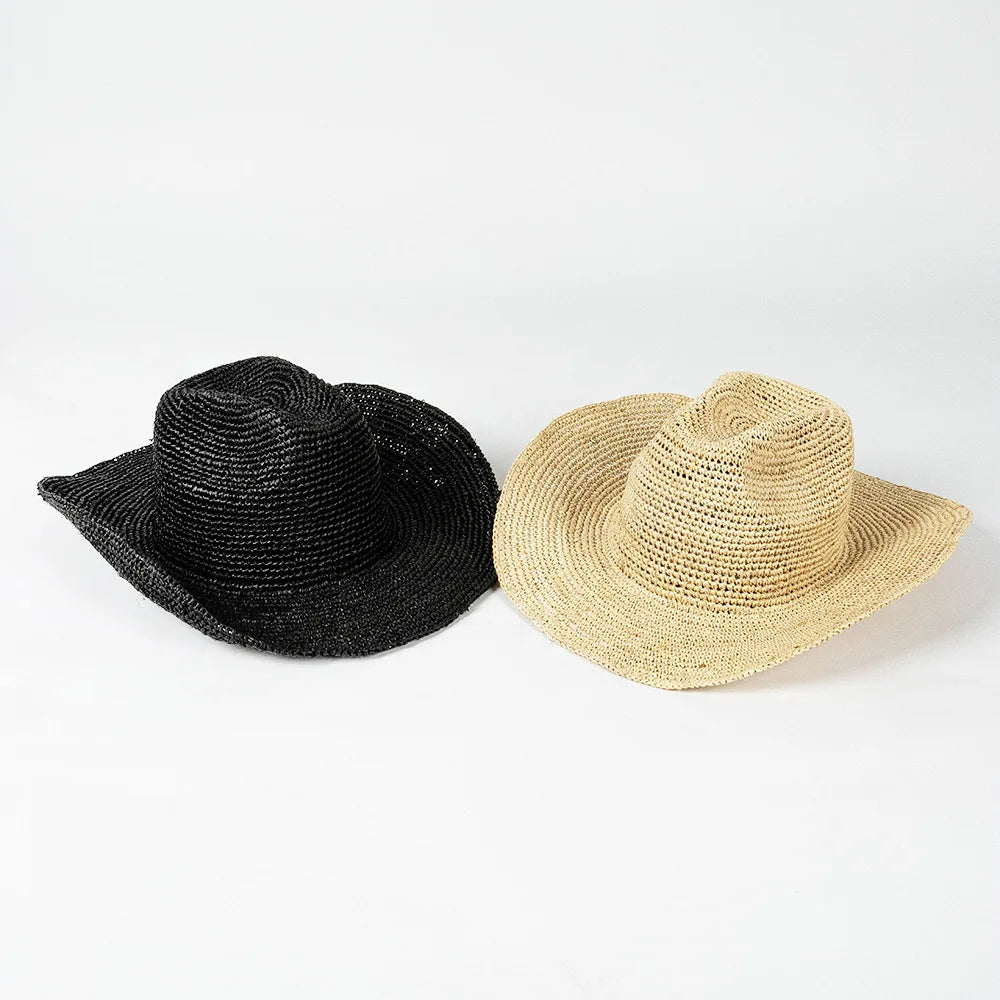 USPOP Crochet Raffia Sun Hat – Curled Brim Straw Hat