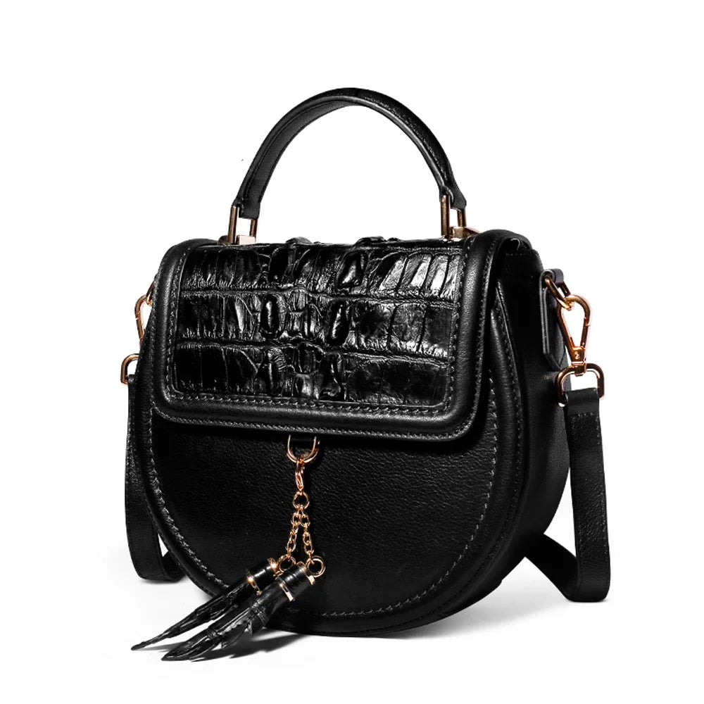 KEXIMA Crocodile Embossed Leather Round Shoulder Bag