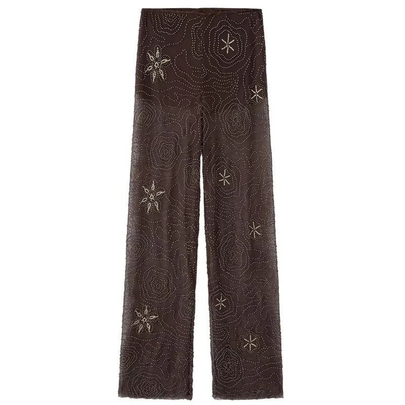 Beaded High-Waist Sequin Trousers