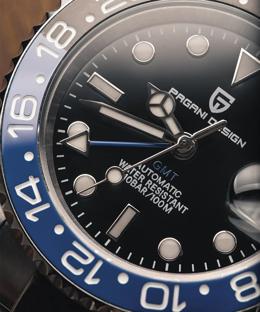 PAGANI DESIGN GMT Automatic Watch — Sapphire Crystal, 10-Bar Waterproof, 40mm