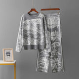 Women’s Knit Animal Print 2-Piece Set - Wide Leg Pants & Sweater