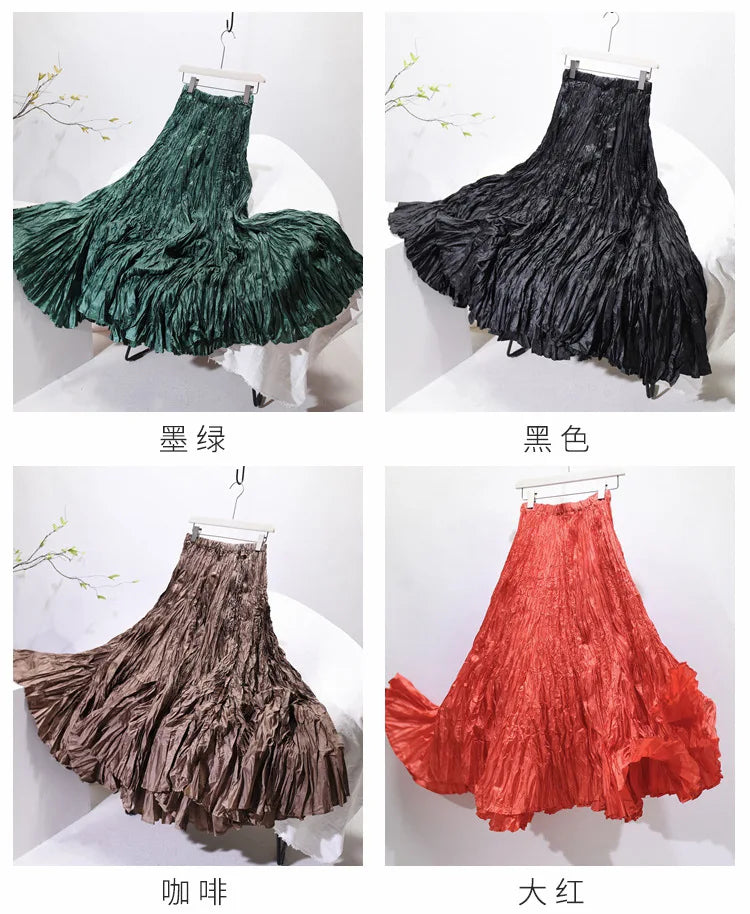 Elegant High-Waist Pleated Maxi Skirt for Women