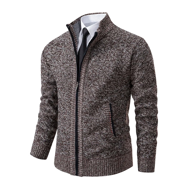 Men’s Fleece-Lined Stand Collar Cardigan