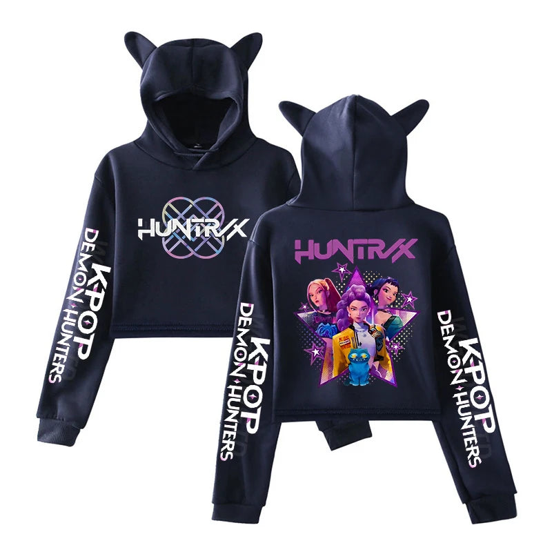 Anime Cat-Ear Cropped Hoodie | K-Pop Inspired Streetwear