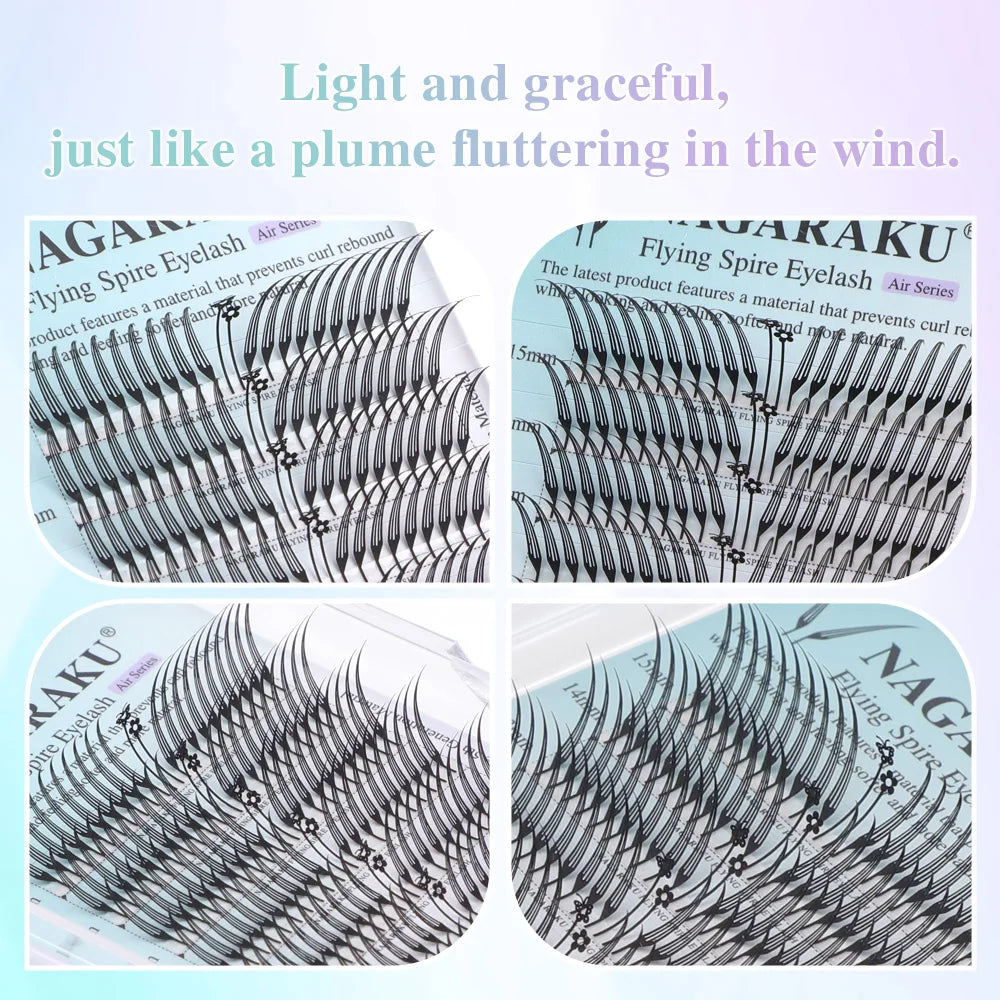 NAGARAKU Ship from America 10 cases Premade Spire Eyelash Plume Fluttering Eyelash Extensions Anime Effect Soft Comic