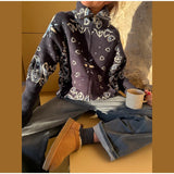Vintage-Style Printed Knit Cardigan