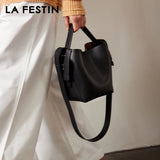 LA FESTIN Original Brand Genuine Leather Ladies Handbag Shoulder Crossbody Bag Portable Bucket Bag Female Bags Women's Bag