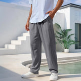 Men's Cotton Linen Pants Straight Leg Lightweight Breathable Comfortable Trousers Beach Style Solid Color Casual Cozy Sweatpants