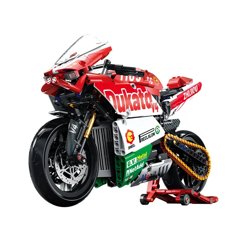Technology motorcycle building block set, V4 super motorcycle model set, technology racing, STEM assembly toy gift for boys and