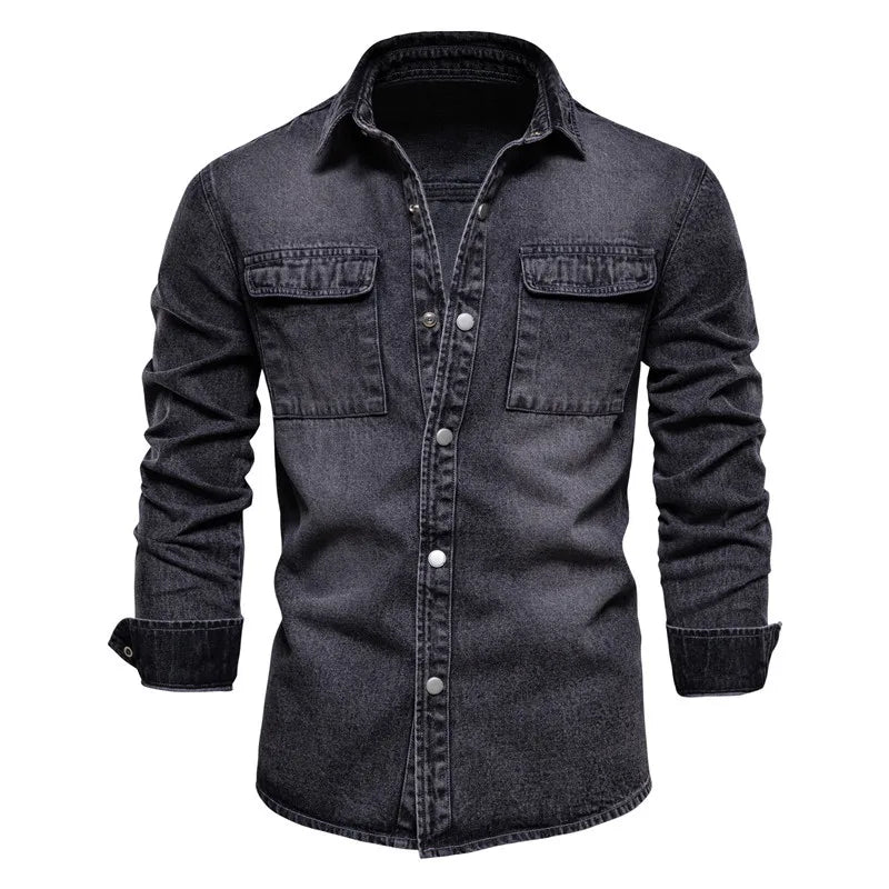 Washed Denim Jacket Casual Trendy Men's Spring Autumn Top Street Style Cotton Long Sleeve Jacket Outerwear for Youth