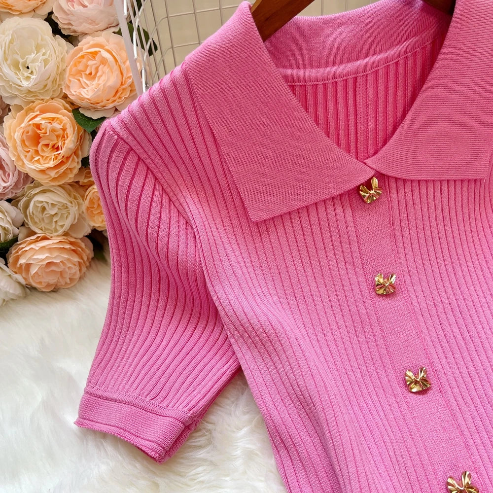 Elegant Collared Knit A-Line Midi Dress