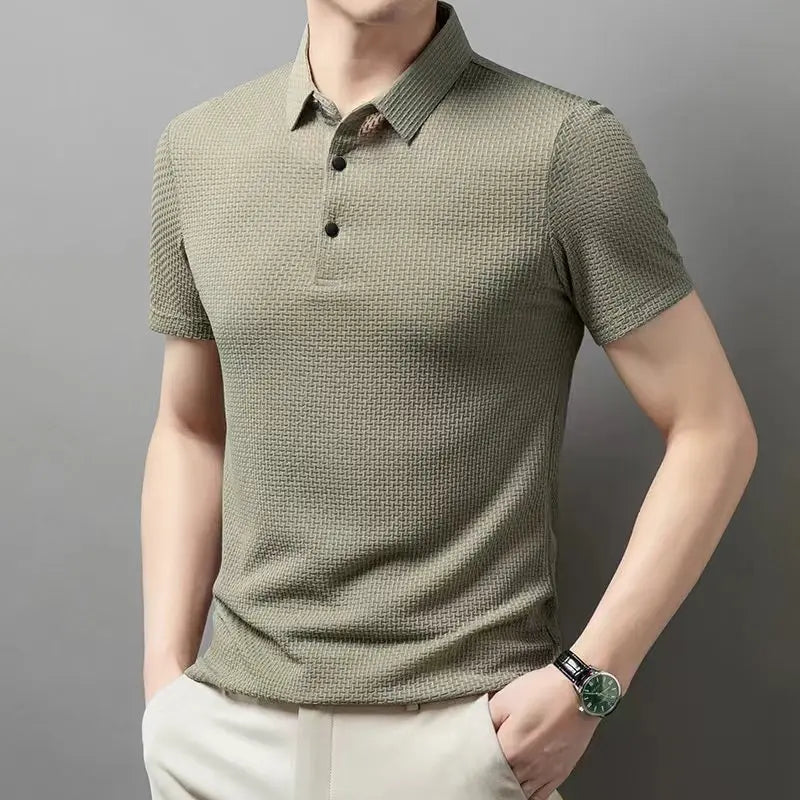Men's Textured Knit Polo – Breathable Business Casual