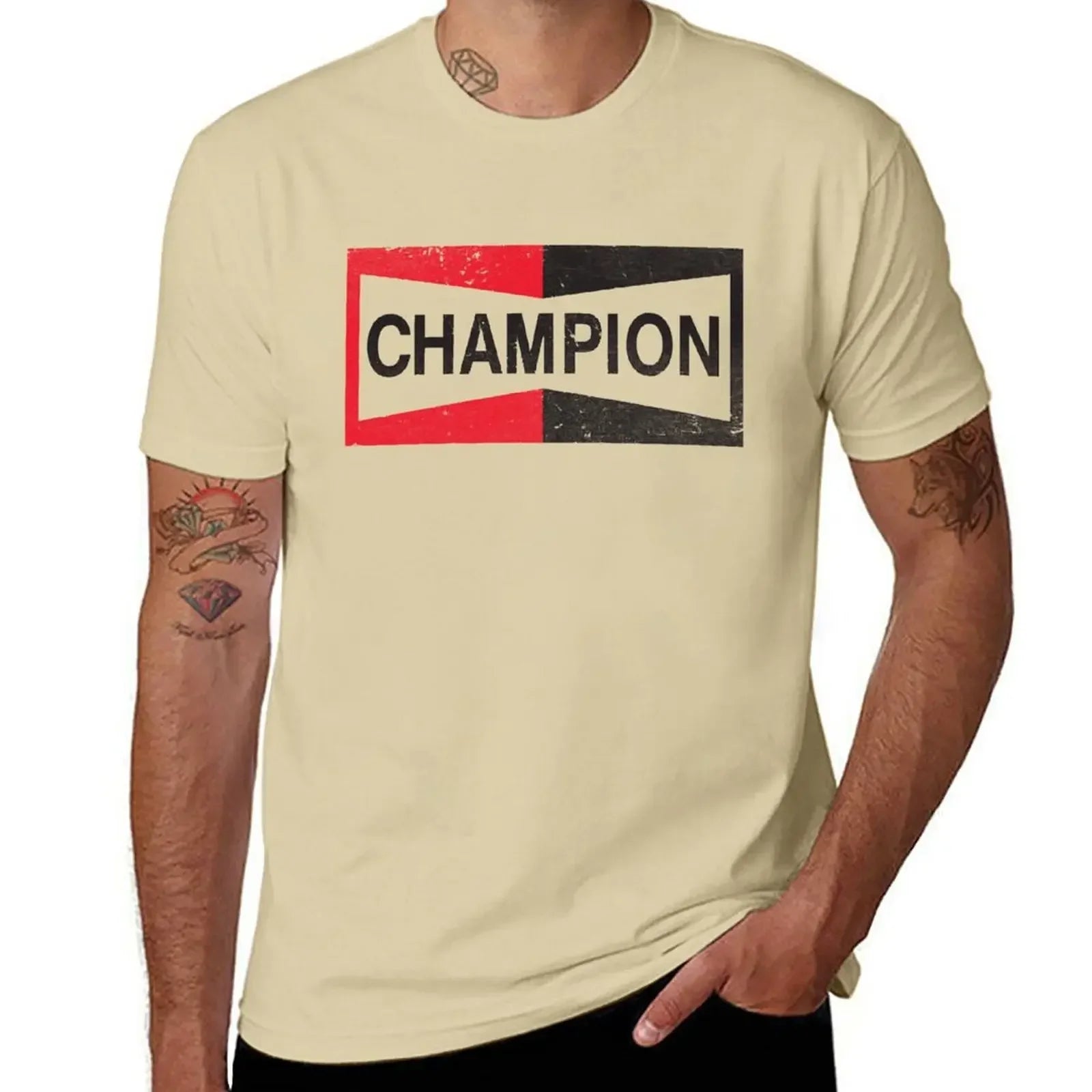 Men’s Champion Spark Plug Retro Distressed Emblem Tee