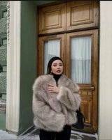 Gradient Faux Fox Fur Overcoat