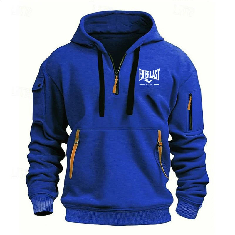 Men’s Printed Fleece Hoodie with Zipper Details