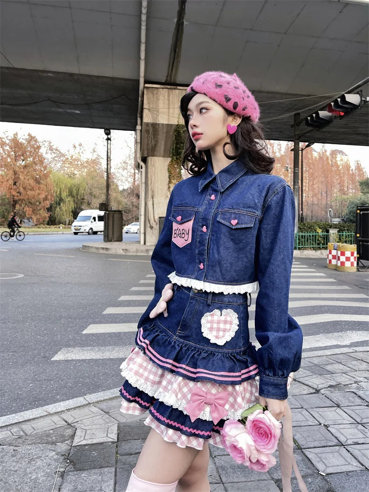 Sweet Lolita Denim Ball Gown Mini Skirt – Kawaii Lace