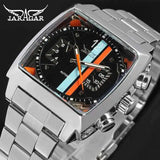 JARAGAR 569 Retro Square Dial Unique Men's Automatic Mechanical Watch Calendar Week Steel Strap Casual Men's Clock Reloj Hombre