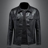 2024 Autumn and Winter New Men's Fashion Handsome with Solid Color Boutique Lapel Motorcycle Leather Coat Slim Fashion  M-5XL