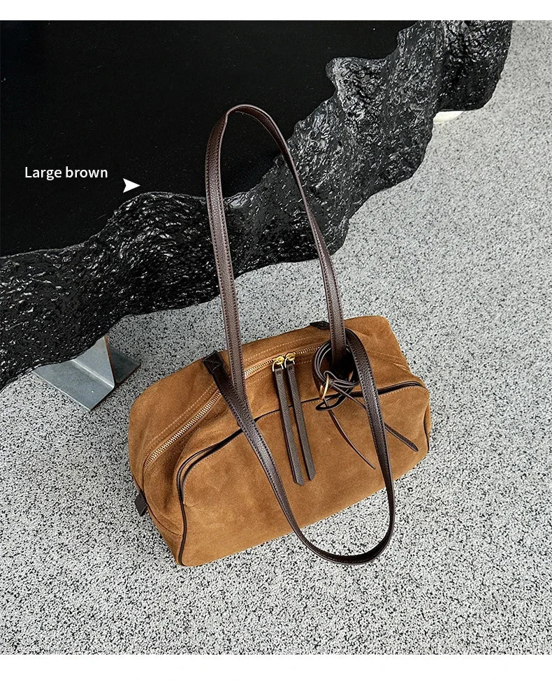Autumn Winter Women's Cow Genuine Leather Tote Bag Suede Commuting Cowhide Handbags Large Capacity Designer Luxury Velvet Bags