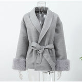 Elegant Lace-Up Woolen Jacket