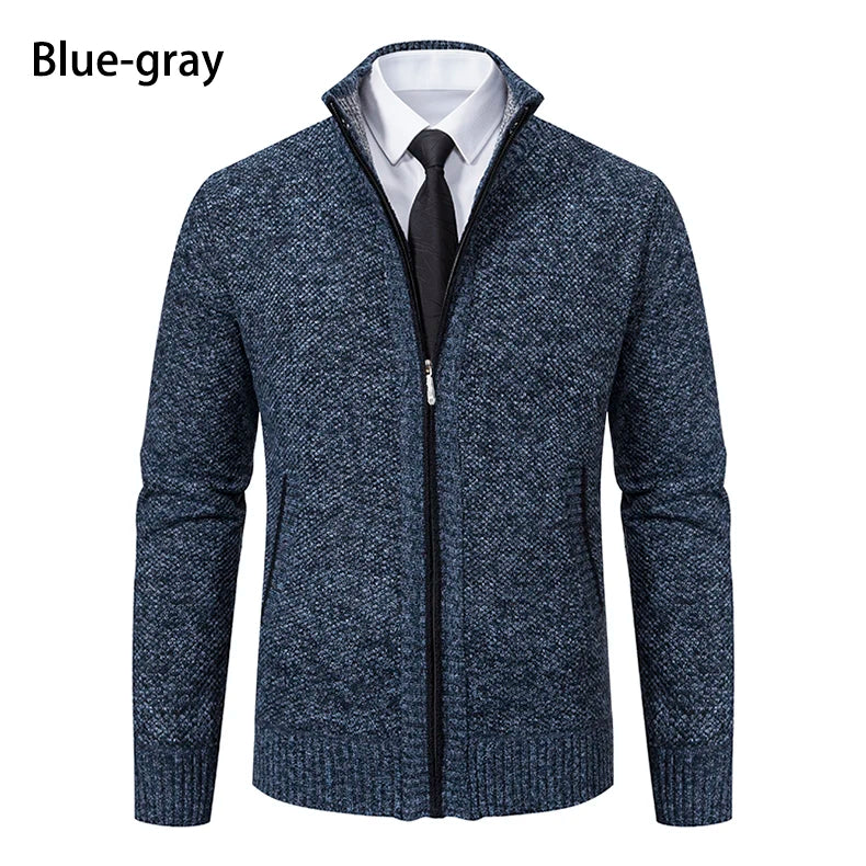 Men’s Fleece-Lined Stand Collar Cardigan