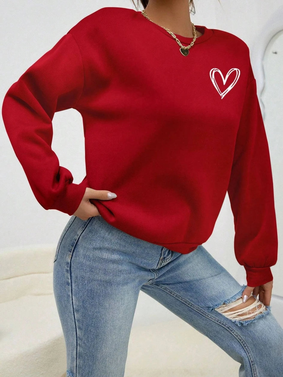 Heart Pattern Fleece Crewneck