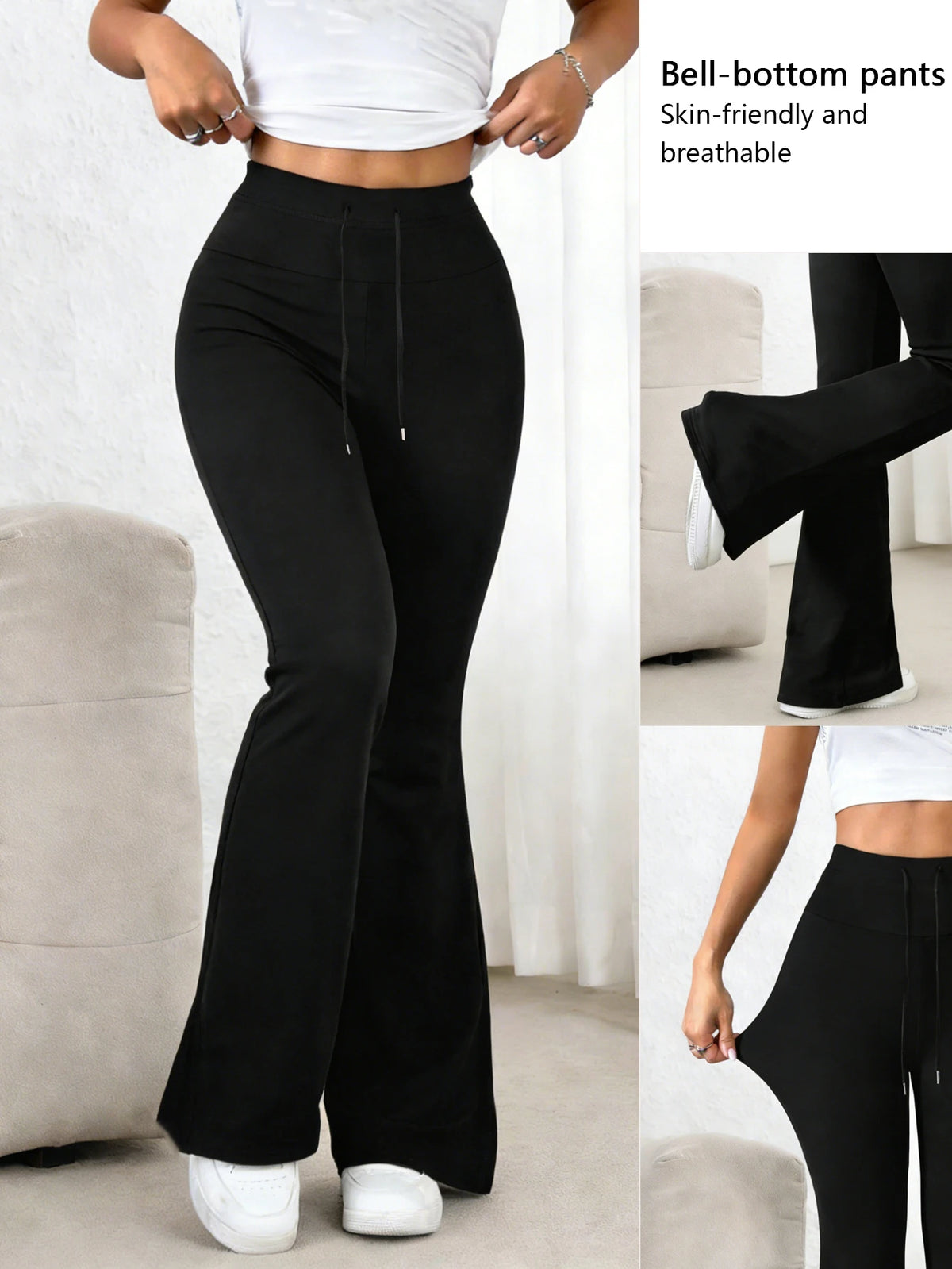 Women's Black High-Waisted Stretch Flare Pants