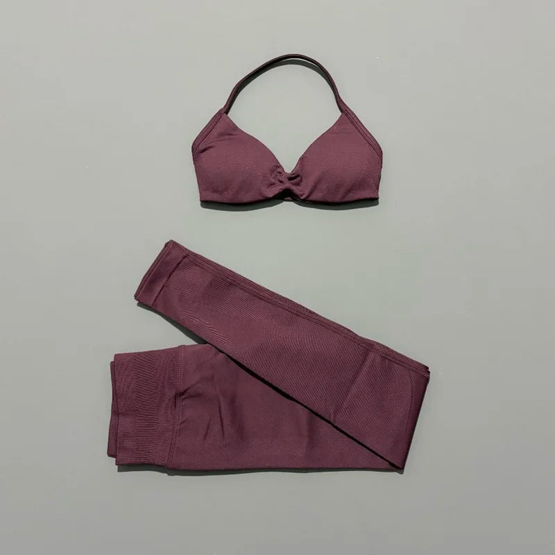 2Pcs HISTELLO Seamless Yoga Sports Set for Women Resistant Backless Bra Pilates Fitness Workout Running Leggings Gym Suit