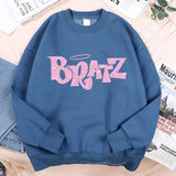 Pink Cartoon Letters Bratz Print Sweatshirts Mens Casual Fleece Clothes Creativity Warm Hoodie Autumn Loose Streetwear Pullover