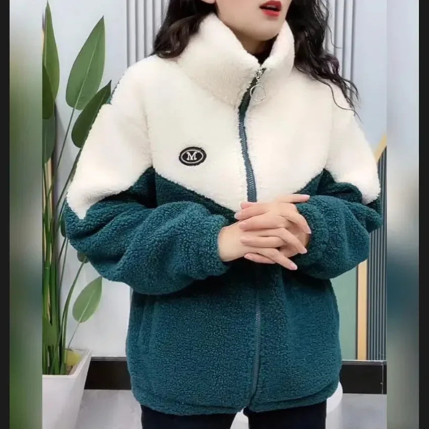 Plush Lamb Fleece Mid-Length Overcoat