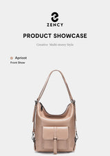 Zency Stylish Women Shoulder Bag 100% Genuine Leather Large Capacity Handbag Multifunction Satchel Bag Backpack Brown 2 in 1 Bag