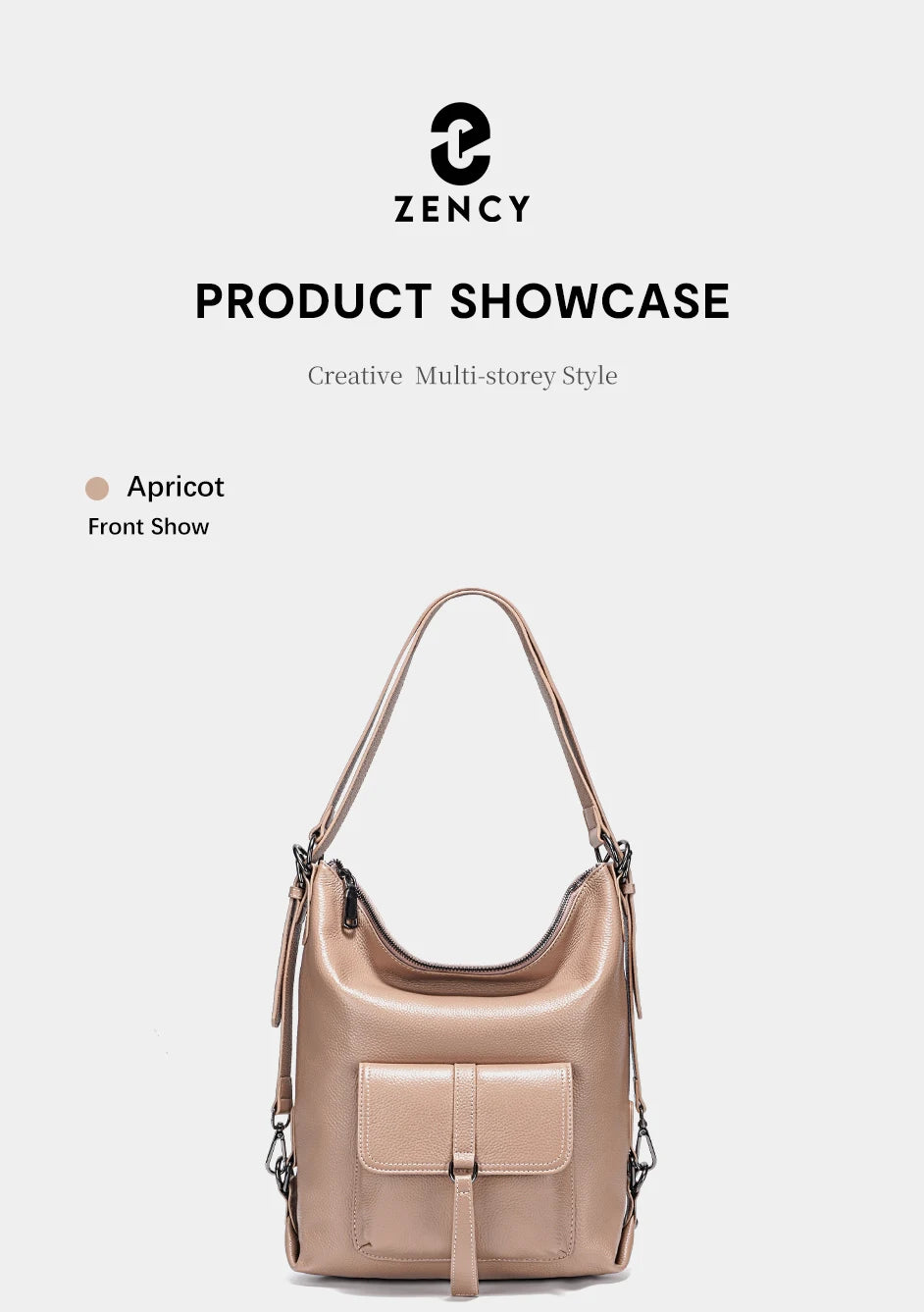 Zency Fashion Women Shoulder Bag 100% Genuine Leather Large Capacity Handbag Multifunction Use Satchel Crossbody Messenger Purse