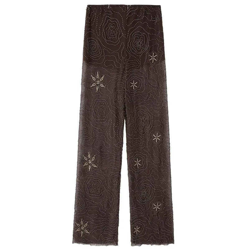 Beaded High-Waist Sequin Trousers