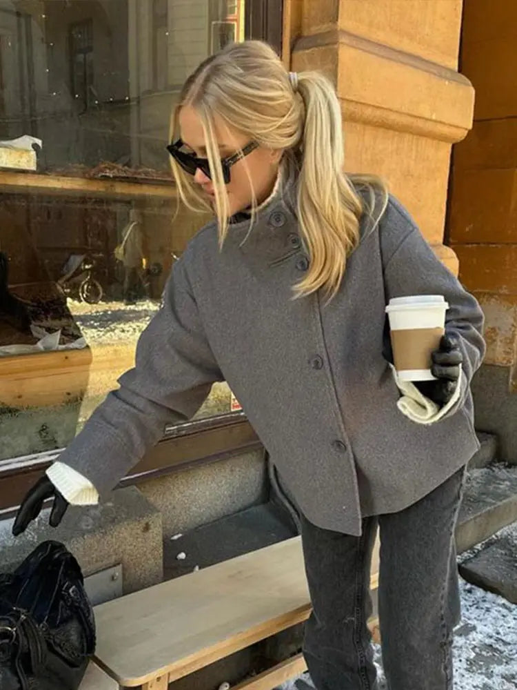 Stand Collar Woolen Short Coat