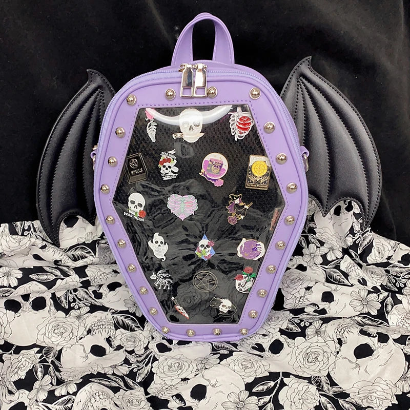 Gothic Punk Coffin Shape Ita Bag Women Clear Backpacks Dark Lolita Handbag and Shoulder Bag Girls Cosplay Designer 2 Insert