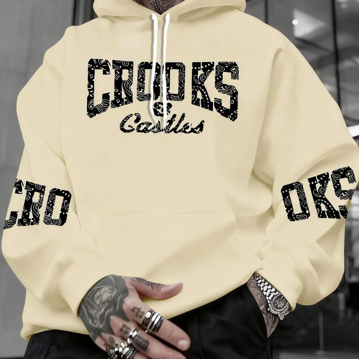 Men's Crooks & Castles Hooded with Iconic Print - Loose Fit Streetwear Hoodie, Slight Stretch Fabric, Machine Washable Winter