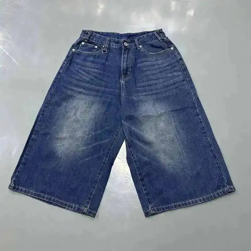 Men's Washed Blue Loose Straight-Leg Jeans