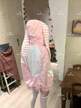 Japanese Kawaii Rabbit Ears Hoodies Tops Women Design Loose Dot Lace Patchwork Cute Coat Harajuku Chic Sweet Lovely Sweatshirts