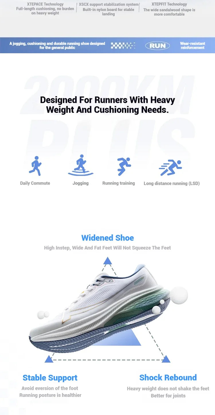 Xtep 2000km Plus Running Shoes 2025 New Spring Comfortable Anti-slip Cushioned Men's Training Jogging Sneakers 875319110001