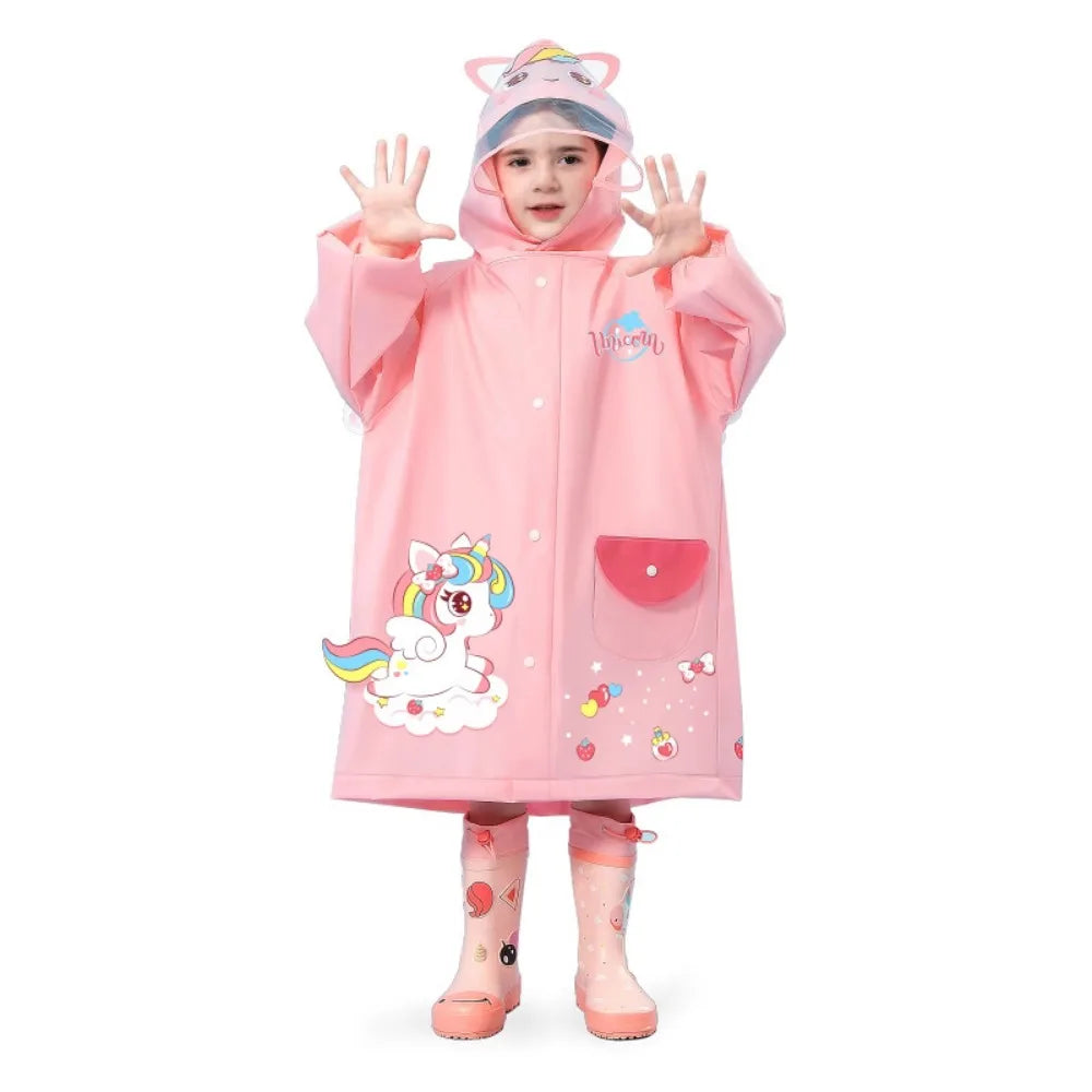 Kids' Whimsical Waterproof Raincoat with Backpack Space