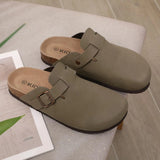 Evshine Men's Suede Clogs Fashion Leather Mules Cozy Footbed Slippers With Adjustable Buckle AntiSlip Cork Slippers Unisex Mules