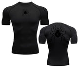 Spider Print Compression Shirts for Men Gym Workout Fitness Undershirts Short Sleeve Quick Dry Athletic T-Shirt Tops Sportswear