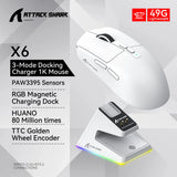 Attack Shark X6 Wireless Mouse RGB Touch Magnetic Charging Base PAW3395 Tri-Mode Connection Macro Gaming Mouse